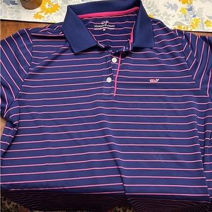 VINEYARD VINES Jersey Collar Stripe Blue Pink Golf Polo M